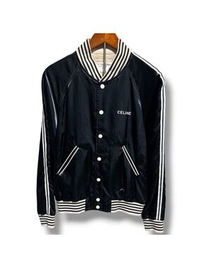 CELINE Embroidered Teddy Jacket Satin Nylon Black Men’s 46 Made Italy